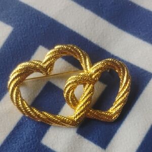 Vintage America Gold-Tone Double Heart Brooch